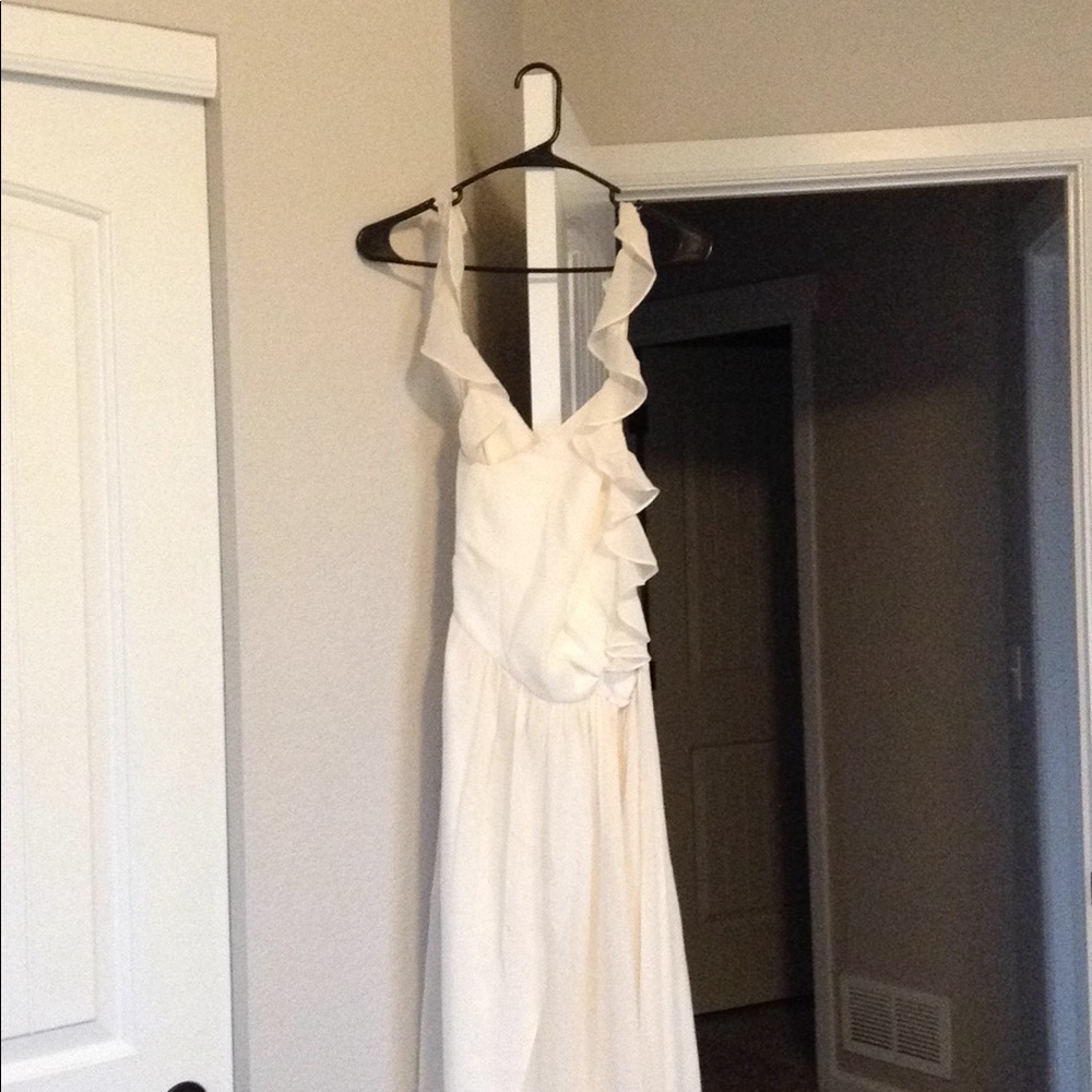 Joanna August Lacey Long Chiffon Bridesmaid Dress
